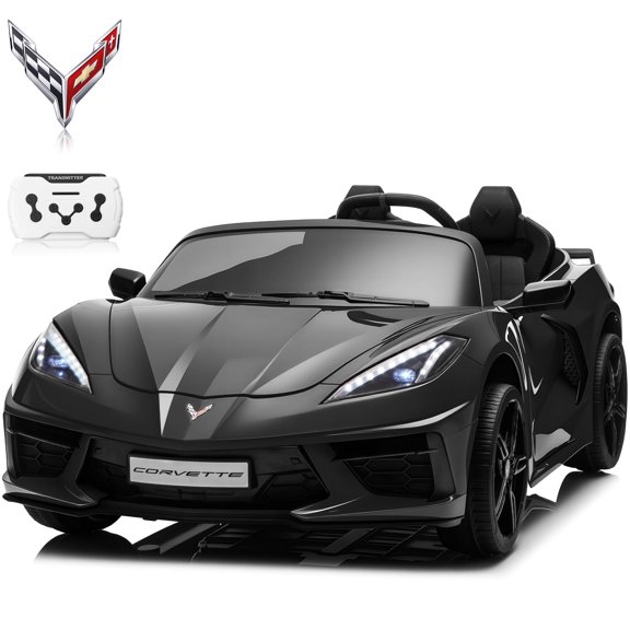 Joyracer Licensed Corvette 24 Volt Ride on Toys, 4WD/2WD Switchable Ride on Car, XL Electric Car for Kids with Remote, Bluetooth, LED Lights, Seat Belt & Lockable Doors, 3-8, Black