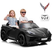 Joyracer Licensed Corvette 24 Volt Ride on Toys, 4WD/2WD Switchable Ride on Car, XL Electric Car for Kids with Remote, Bluetooth, LED Lights, Seat Belt & Lockable Doors, 3-8, Black