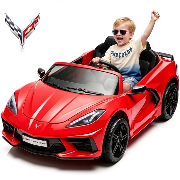 Joyracer 24 Volt Ride on Toys with Remote, Officially Licensed Corvette Power Car Wheel & 2 Seater, 800W Ride on Car with Bluetooth for Boys and Girls, Red