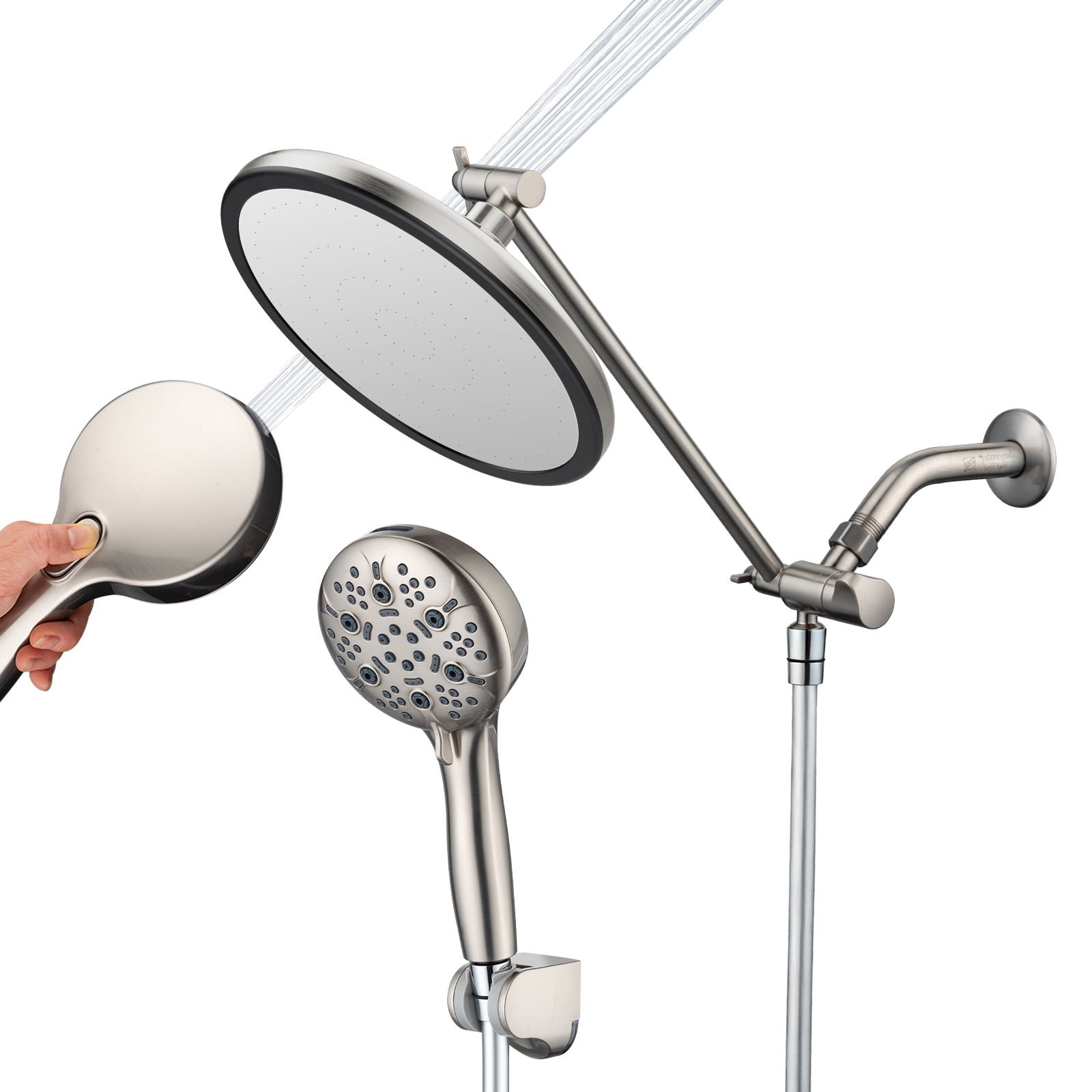 Joyrain 8-inch Rain Overhead Shower with Handheld High-pressure Shower Head, 8 Spray Modes, Rain Shower Combination with Adjustable Metal Extension arm, Adjustable Height and Angle for Whole Family