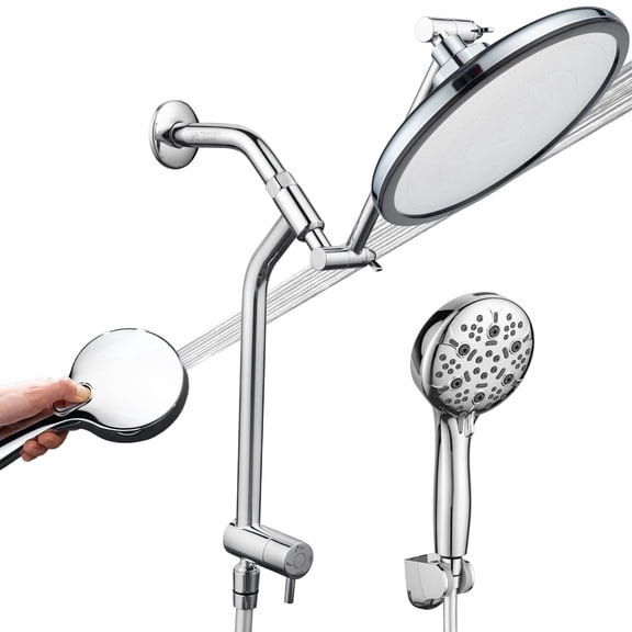 JoyRain 8" Rain Shower Head and 4.5" Handheld Combo, 1.75 Gpm Watersense, Multifunctional  Arm, 78" Hose, Customizable Height for Bathroom, Chrome