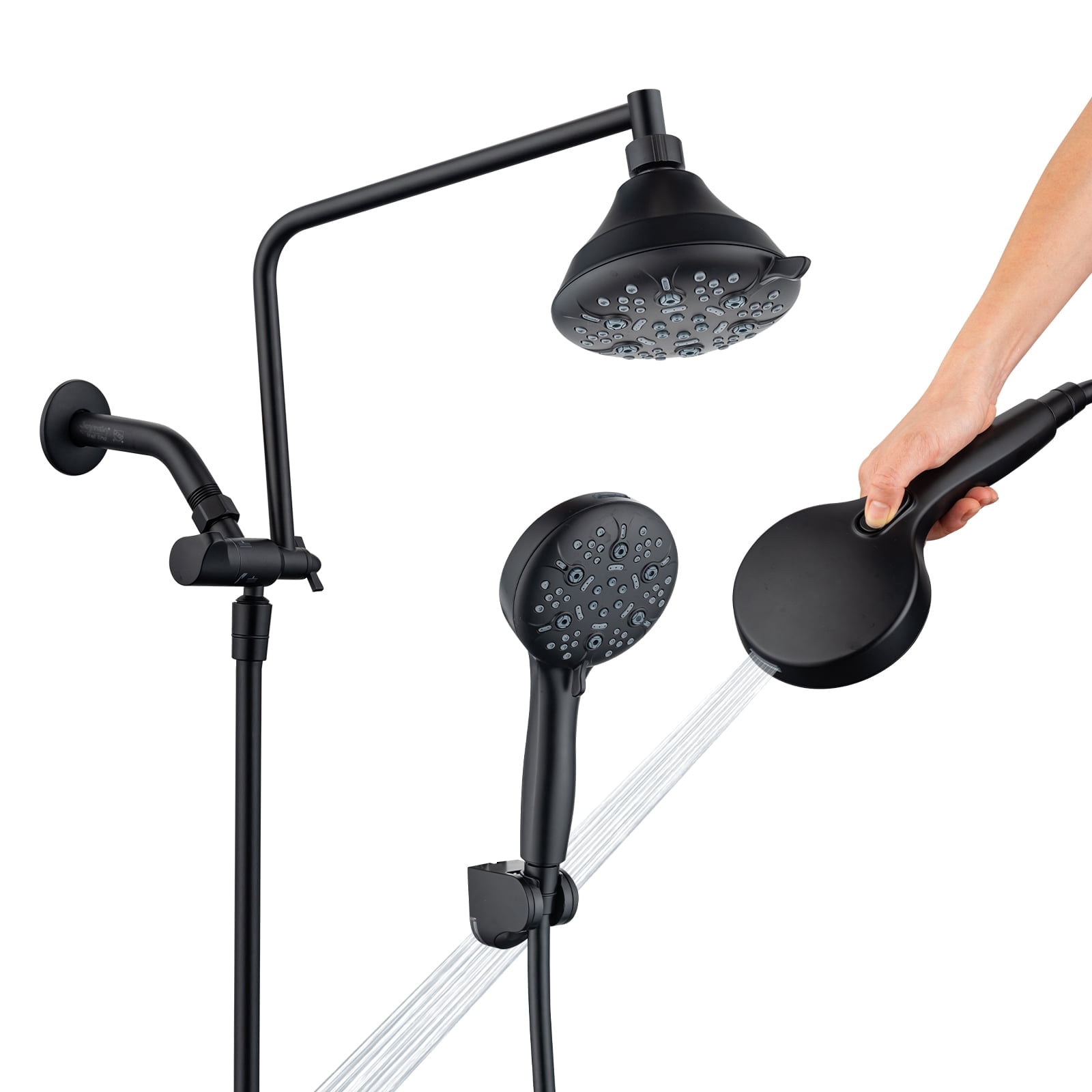 Joyrain Multi-angle adjustable showerhead& Handheld High-pressure 8 Spray Modes Shower Head, Rain Shower Combination with 90° Adjustable Extension Arm