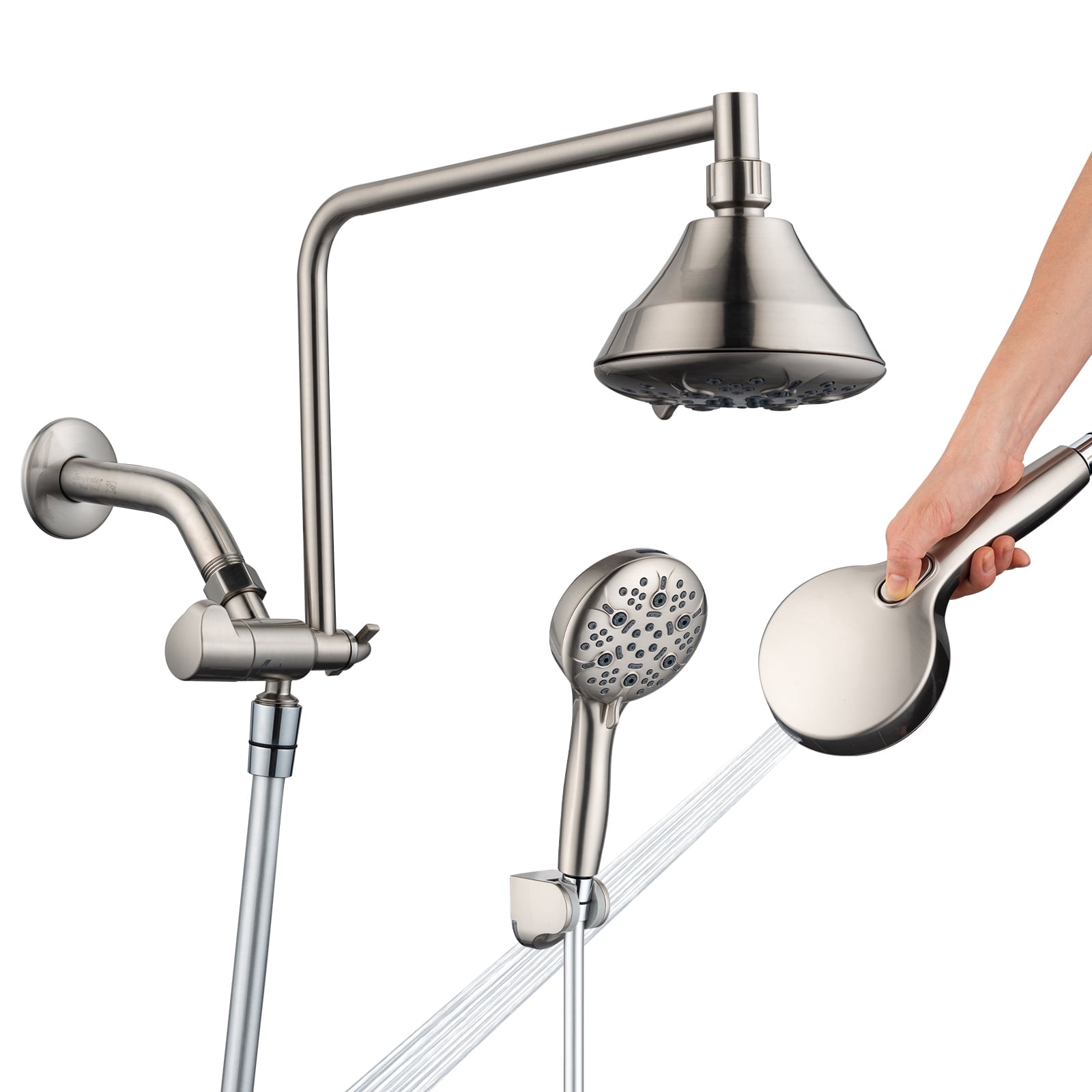 Joyrain Multi-angle adjustable showerhead& Handheld High-pressure 8 Spray Modes Shower Head, Rain Shower Combination with 90° Adjustable Extension Arm