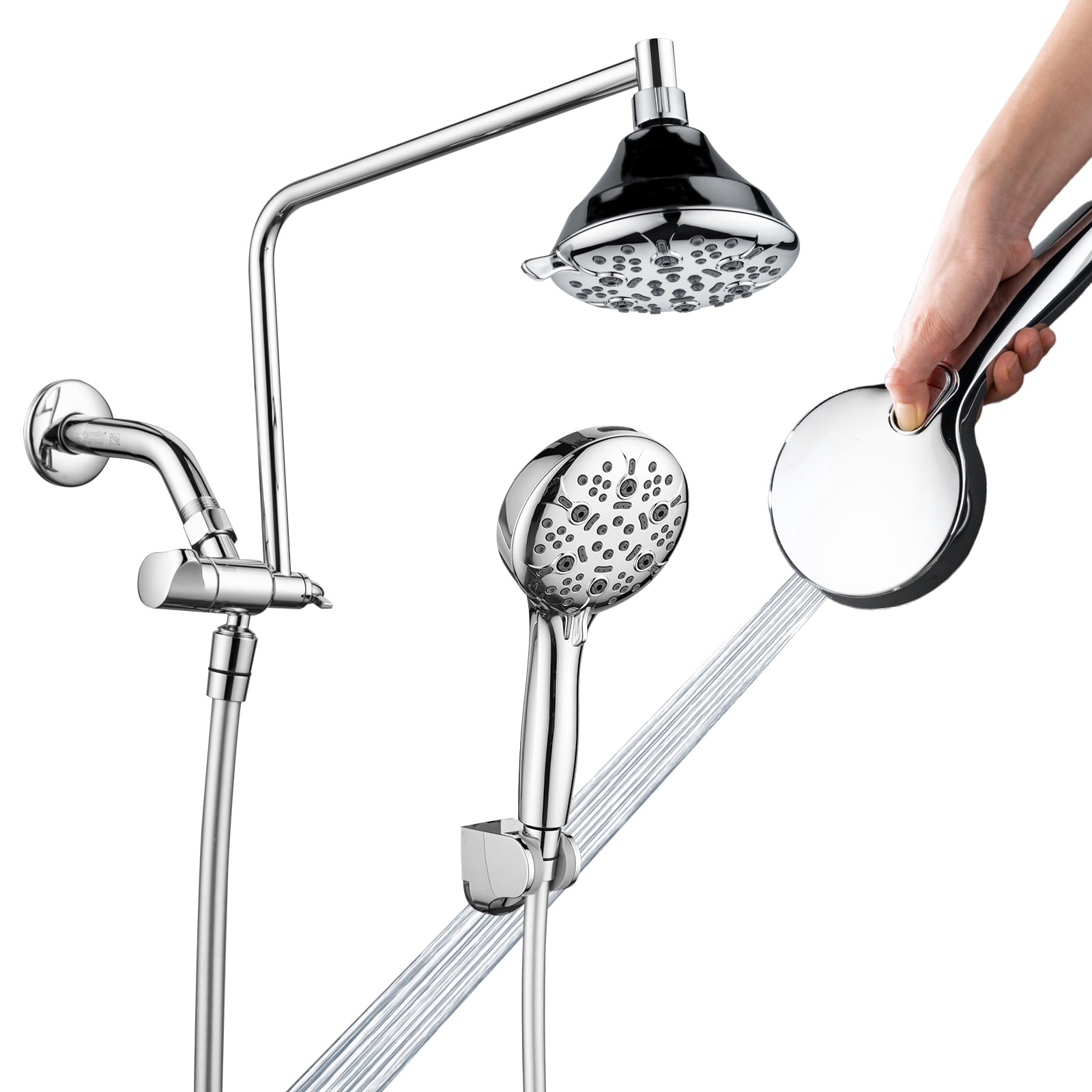 Joyrain Multi-angle adjustable showerhead& Handheld High-pressure 8 Spray Modes Shower Head, Rain Shower Combination with 90° Adjustable Extension Arm
