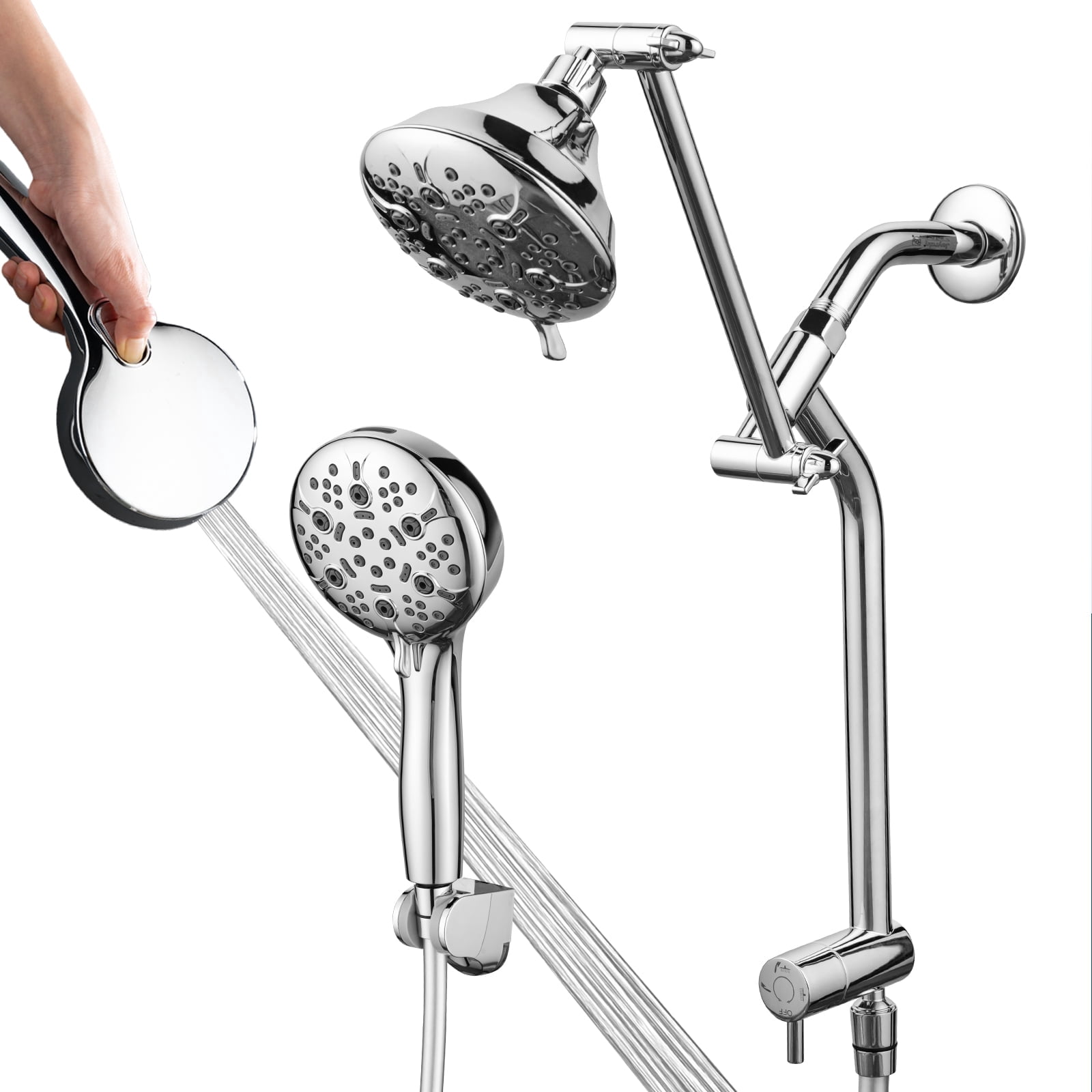 Joyrain Multi-angle adjustable showerhead& Handheld High-pressure 8 Spray Modes Shower Head, Rain Shower Combination with Multifunctional Adjustable Extension Arm