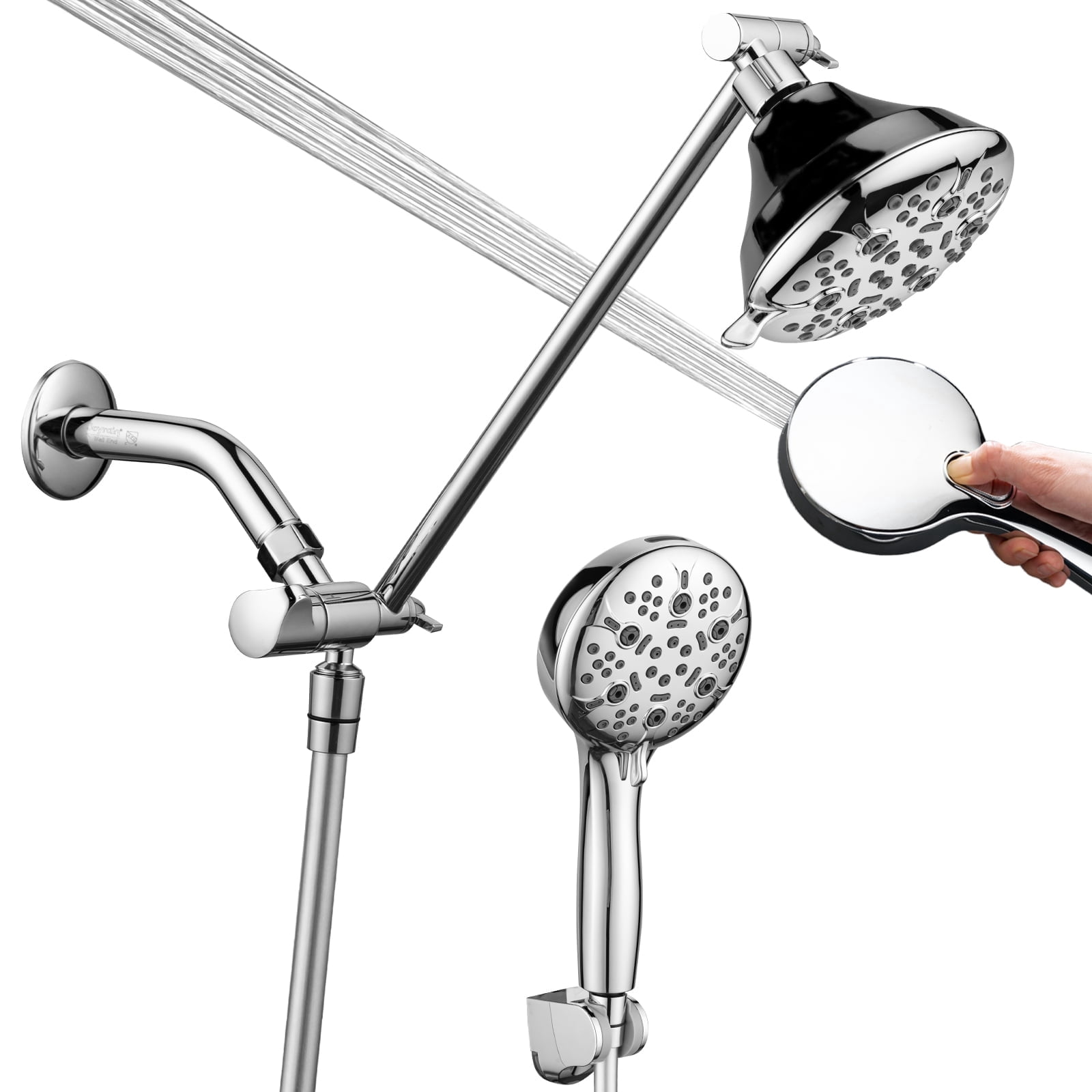 Joyrain Multi-angle adjustable showerhead& Handheld High-pressure 8 Spray Modes Shower Head, Rain Shower Combination with Straight Adjustable Extension Arm