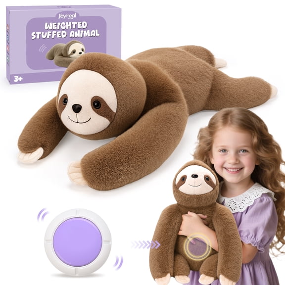 Joyreal Sloth Weighted Vibrating Sensory Pillow, Plush Minky Soft, 11 x 21 Inch for Kids and Adults
