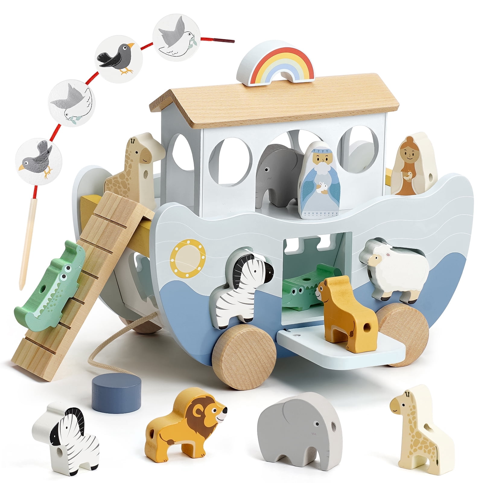 Joyreal Wooden Noah's Ark Shape Sorter ‚Äì Toddler Toy for 1-3 ...