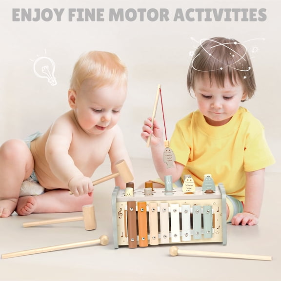 Joyreal Wooden Toys for 1 Year Olds - Tap Toy with Xylophone and Fishing Game - Educational Toddler Activity for Kids 12 Months+, Christmas Birthday Gift