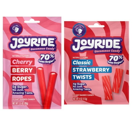 Joyride Candy Variety Pack of 2 (Cherry Berry Ropes 3.5 oz, Strawberry Twists 4 oz)