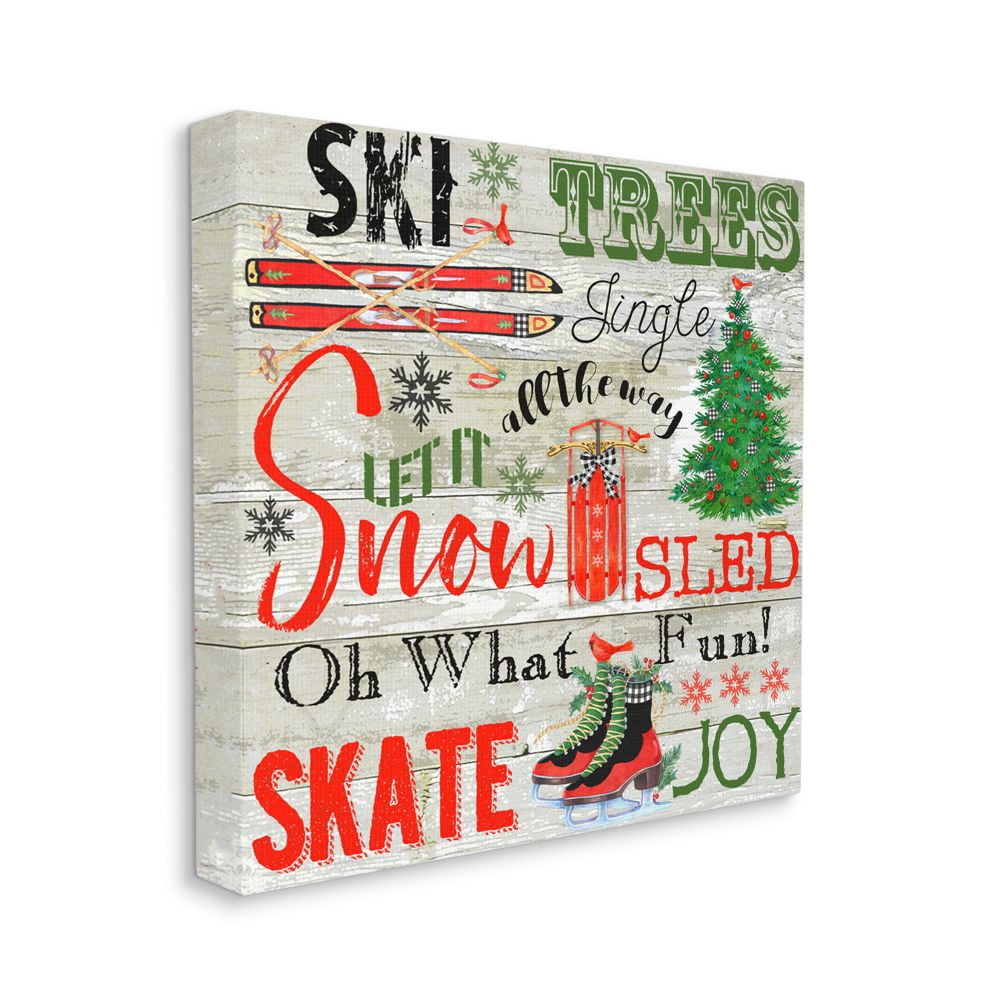 Joys of Winter Phrases Rustic Christmas Holiday Sign Holiday Gallery-Wrapped Canvas Print Wall Art, 17x17