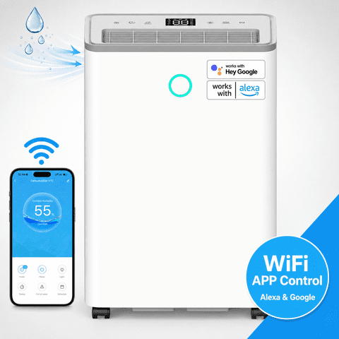 Joysailor 32 Pint Smart Dehumidifier for Basement and Home, with Drain Hose, 2500 Sq Ft, Wi-Fi and Alexa Compatible, Auto Defrost, Overflow Protection, White