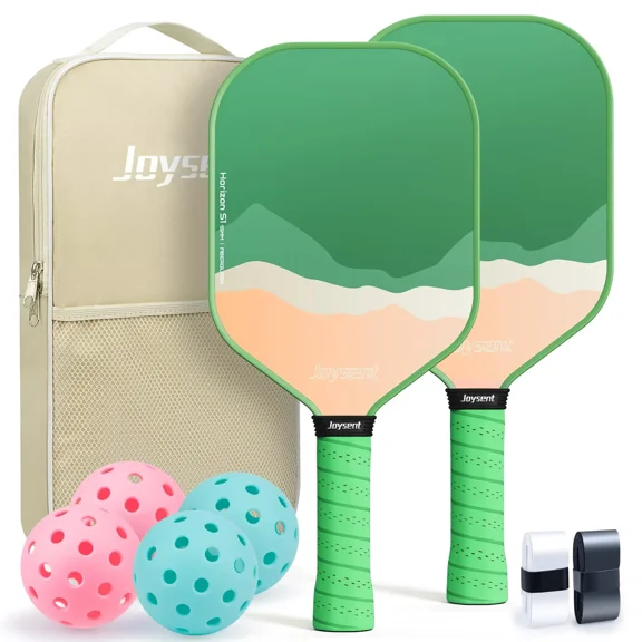 Joysent Pickleball Paddles Set of 2, Lightweight Pickleball Racket for Beginner, USAPA Approved Fiberglass Surface Pickleball Set with Non-Slip Comfort Grip, Green
