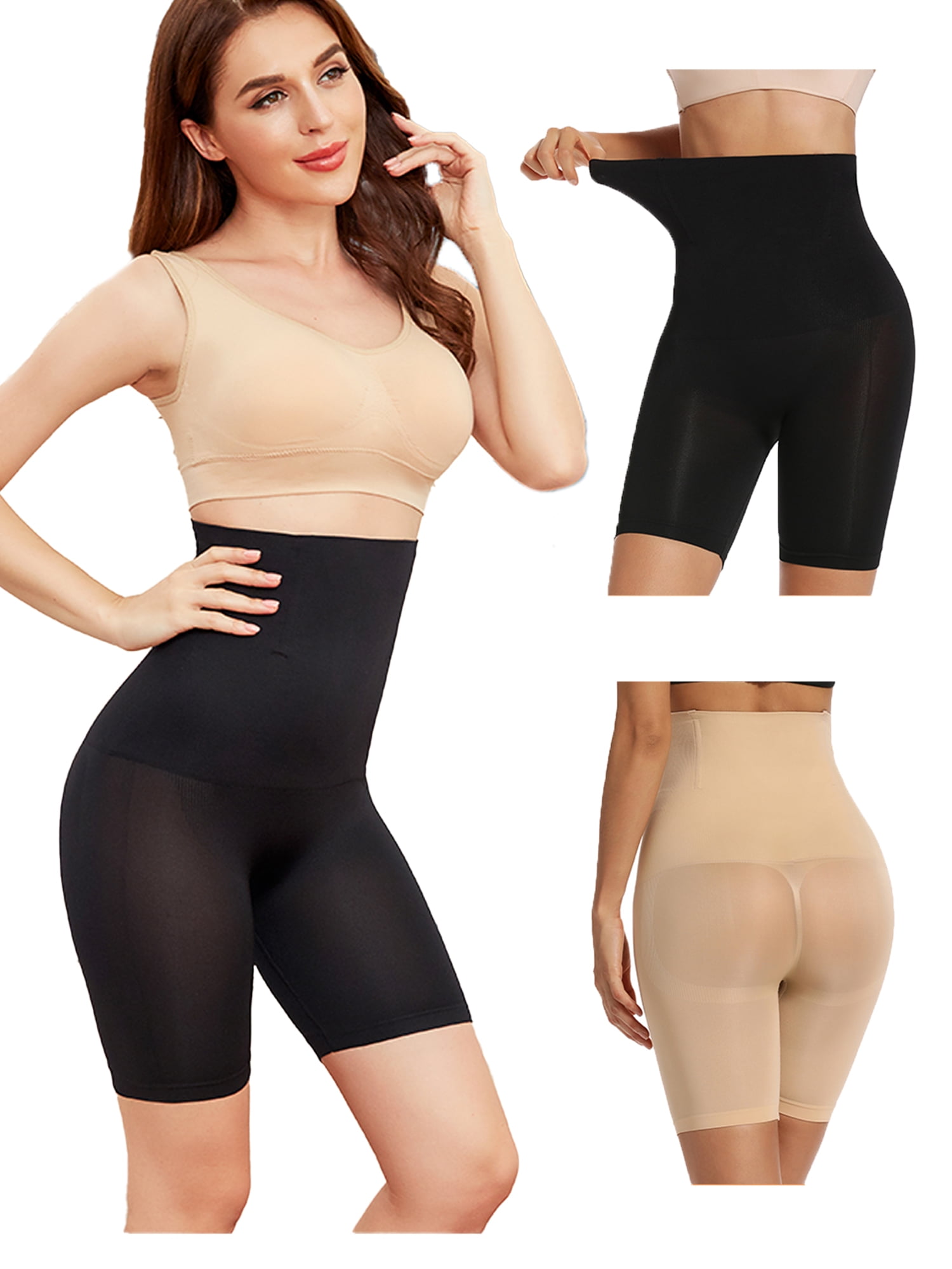 Joyshaper 2 Pack Shapewear Shorts for Women Tummy Control Body Shaper Thigh  Slimmer Butt Lifter Panties Black+Beige(Firm) M 