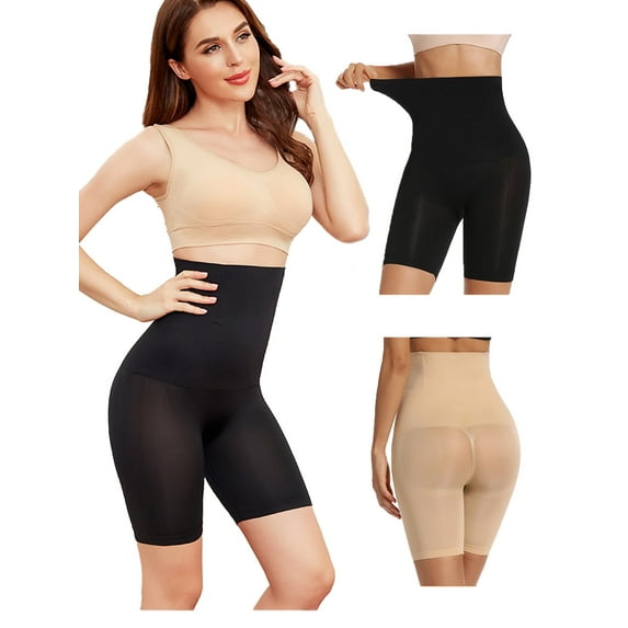 Joyshaper 2 Pack Shapewear Shorts for Women Tummy Control Body Shaper Thigh Slimmer Butt Lifter Panties Black+Beige(Firm) S