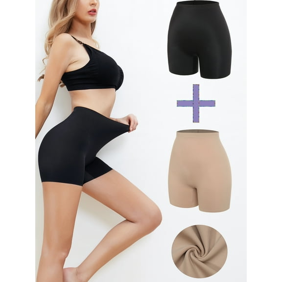 Joyshaper 2 Pack Slip Shorts for Women Under Dress Anti Chafing Thigh Bands Seamless Boyshorts Panties Underwear