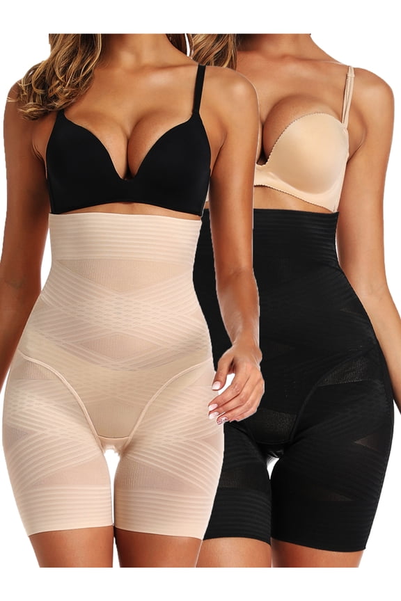 2 Pack Waist Cross Compression Shapewear Shorts for Women Tummy Control Body Shaper Thigh Slimmer Panties Fajas Colombianas