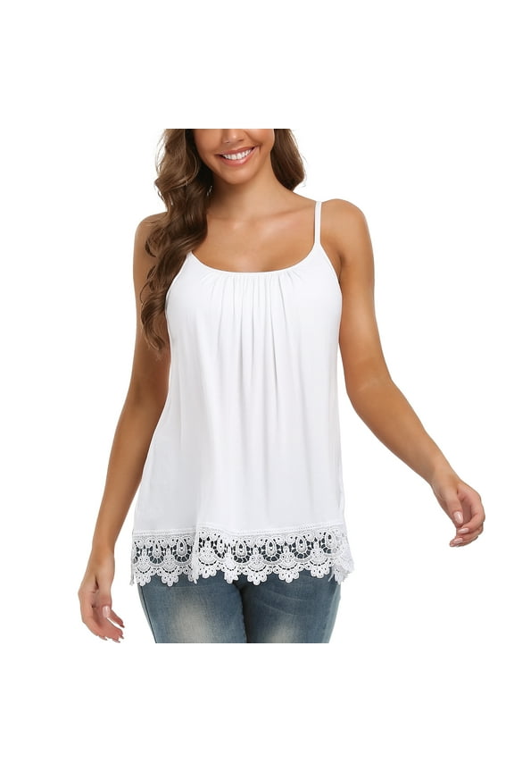 Camisoles for Women with Built in Bra Adjustable Spaghetti Strap Tank Top Lace Trim Extender Camisole Loose Fit S-3XL