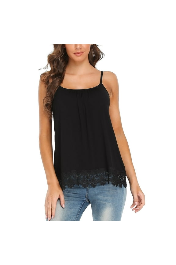 Camisoles for Women with Built in Bra Adjustable Spaghetti Strap Tank Top Lace Trim Extender Camisole Loose Fit S-3XL