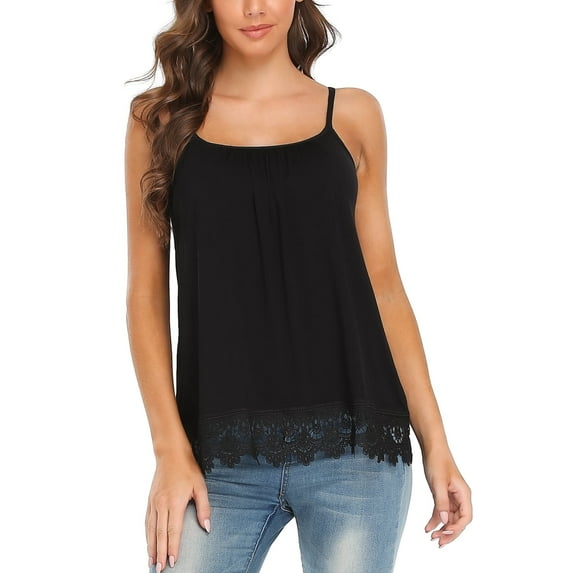 Joyshaper Camisoles for Women with Built in Bra Adjustable Spaghetti Strap Tank Top Lace Trim Extender Camisole Loose Fit S-3XL