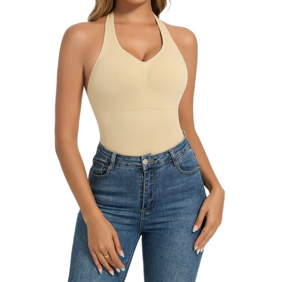 Joyshaper Seamless Halter Neck Shaping Tank Top Fitted Sleeveless Cami Top Shapewear Tank Tops for Women