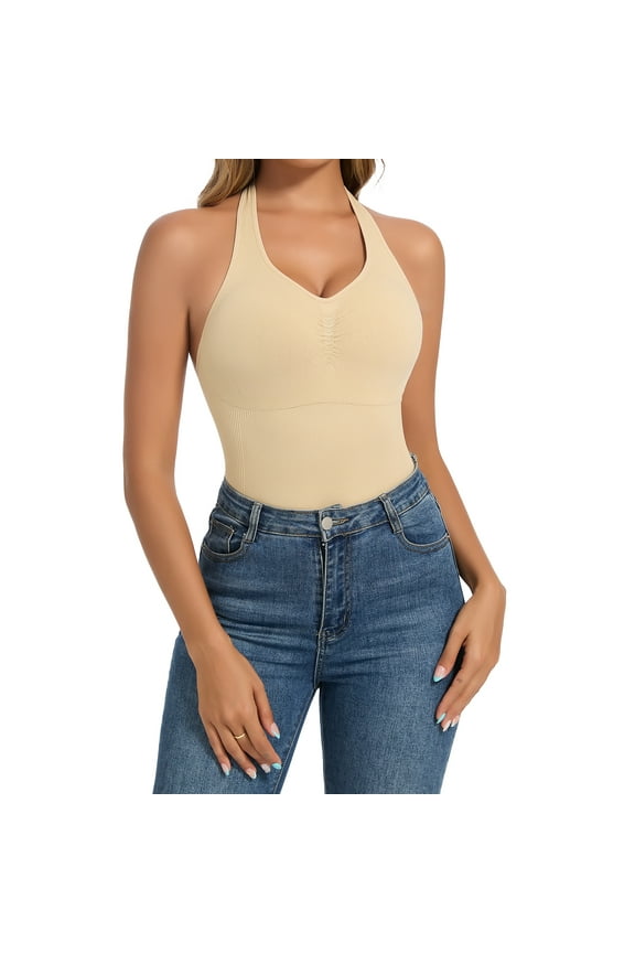 Seamless Halter Neck Shaping Tank Top Fitted Sleeveless Cami Top Shapewear Tank Tops for Women