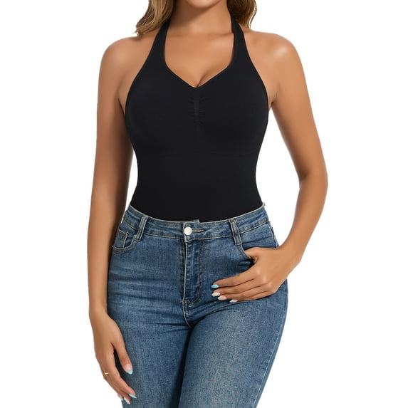 Joyshaper Seamless Halter Neck Shaping Tank Top Fitted Sleeveless Cami Top Shapewear Tank Tops for Women