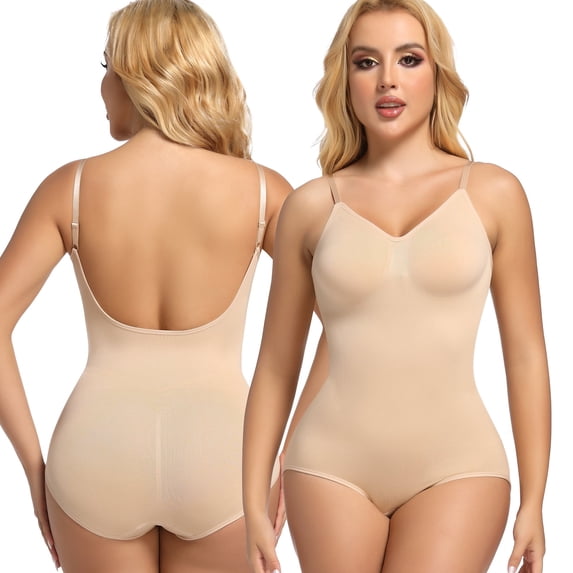 Vaslanda Seamless Tummy Control Shapewear Sleeveless Tank Tops Body Shaper Low Back V Neck Bodysuit Tops