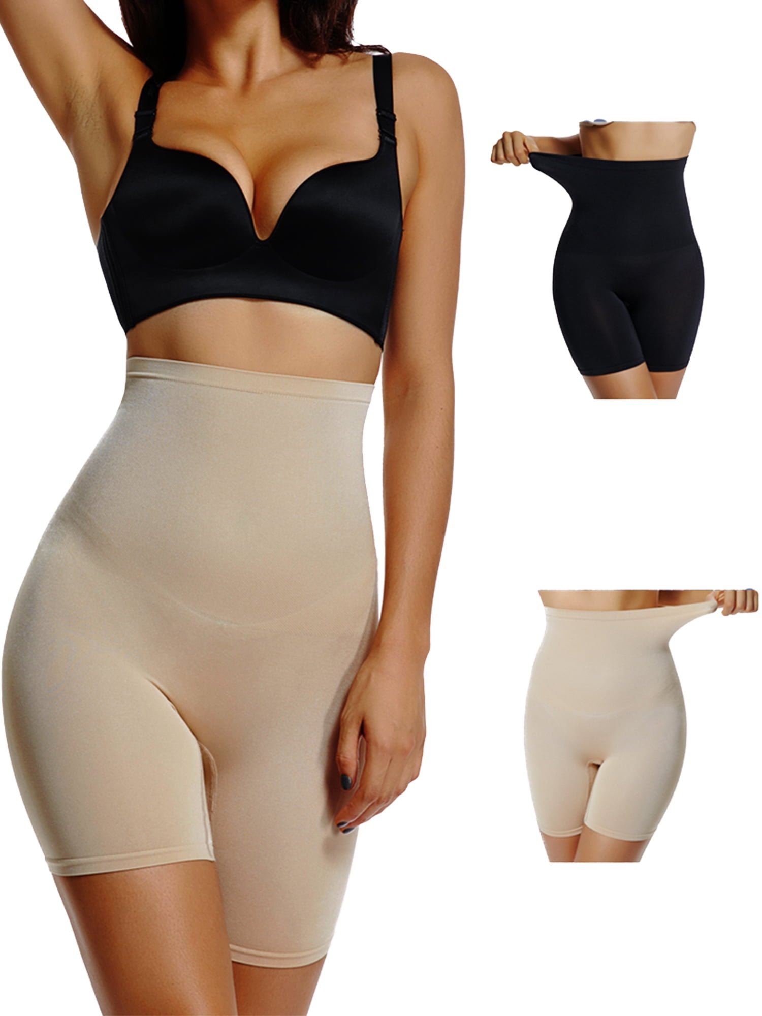 Joyshaper Shapewear Shorts for Women High Waist Tummy Control Body Shaper  Butt Lift Panties Thigh Slimming Fajas Postpartum Pack of 2  Black+Beige(Light) 3XL 