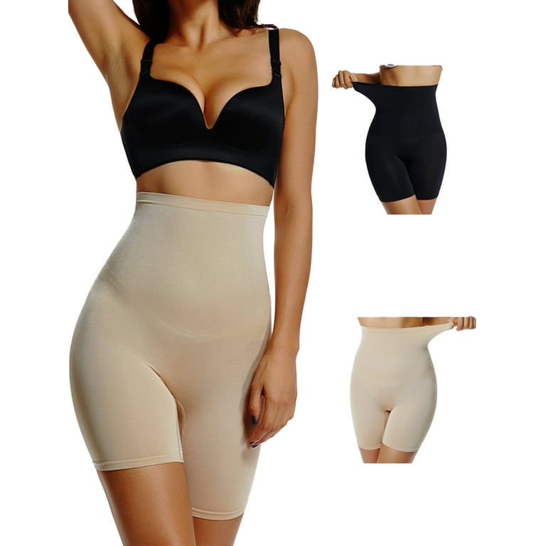 Joyshaper Shapewear Shorts for Women High Waist Tummy Control Body Shaper  Butt Lift Panties Thigh Slimming Fajas Postpartum Pack of 2 Black+Beige(Light)  XL 