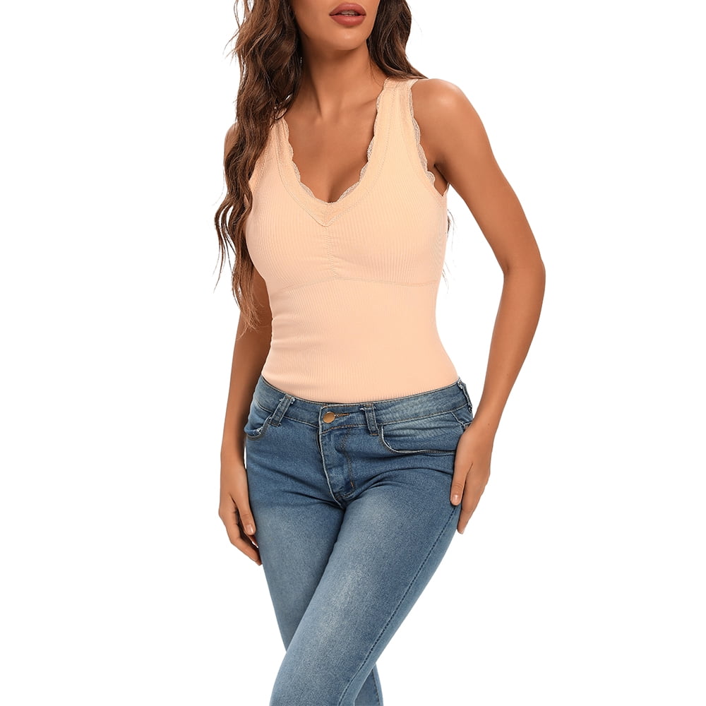 Buy JOYSHAPER Women's Thermal Camisoles Fleece Lined Underwear Lace V-Neck  Tank Tops Vest, Khaki-534, Small at
