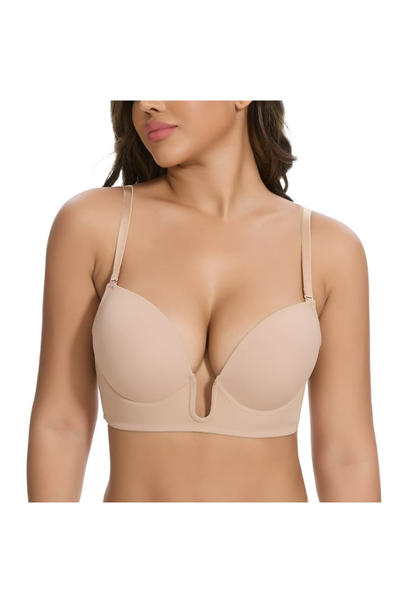 Women's Deep U Plunge Push Up Bra Low Cut Underwire Bra Seamless Low-Cut Bra For Dresses