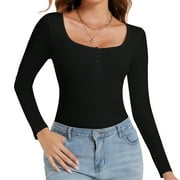 Joyshaper Women's Long Sleeve U Neck Tops Base Layer Solid Slim Fit Tops Basic Casual Tops