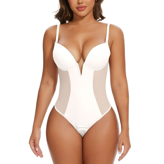 Joyshaper Women's Low Back Shapewear V Plunge Low Back Thong Shapewear Tummy Control Body Shaper