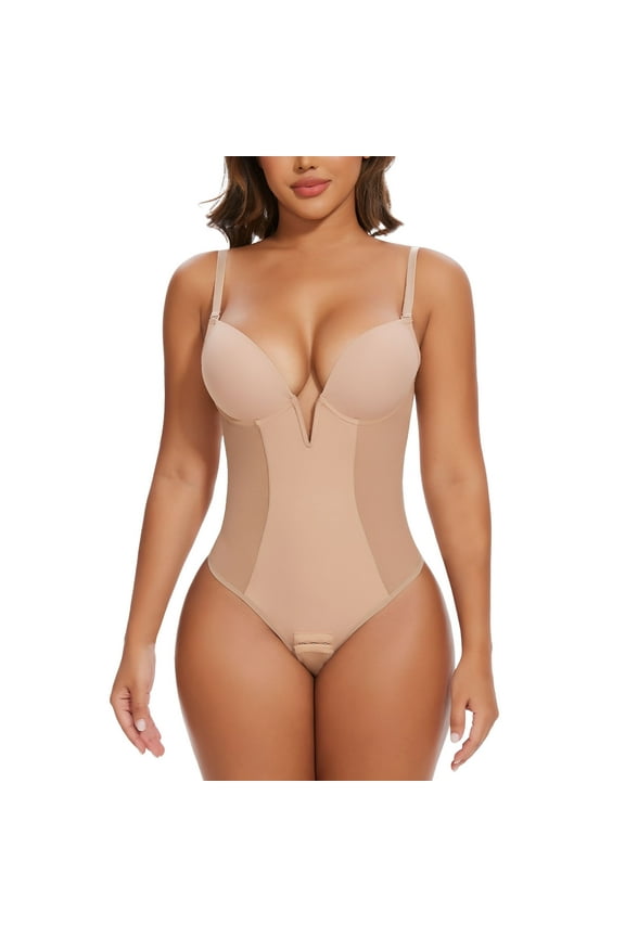 Women's Low Back Shapewear V Plunge Low Back Thong Shapewear Tummy Control Body Shaper