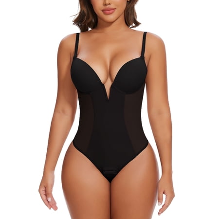 Joyshaper Women's Low Back Shapewear V Plunge Low Back Thong Shapewear Tummy Control Body Shaper