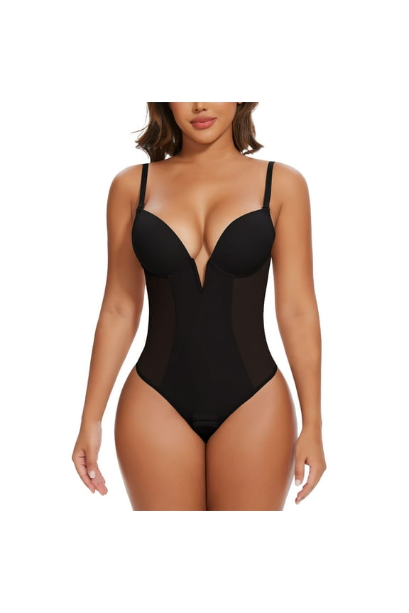 Women's Low Back Shapewear V Plunge Low Back Thong Shapewear Tummy Control Body Shaper