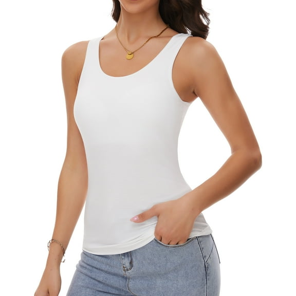 Joyshaper Women's Scoop Neck Fitted Camis Tank Top with Built in Bra Cup Casual Wide Strap Sleevless Camisole