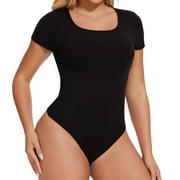 Joyshaper Women's Short Sleeve Bodysuit Thong Top Basic Solid Color Bodysuit