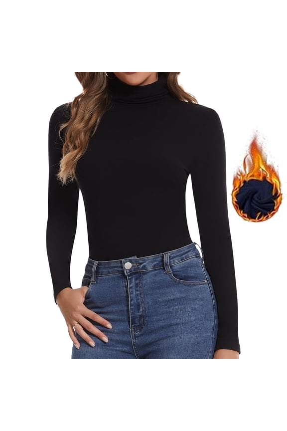 Women's Thermal Long Sleeve Shirts Turtleneck Long Sleeve T-Shirt Winter Base Layer Underwear Solid Color Slim Fit Top