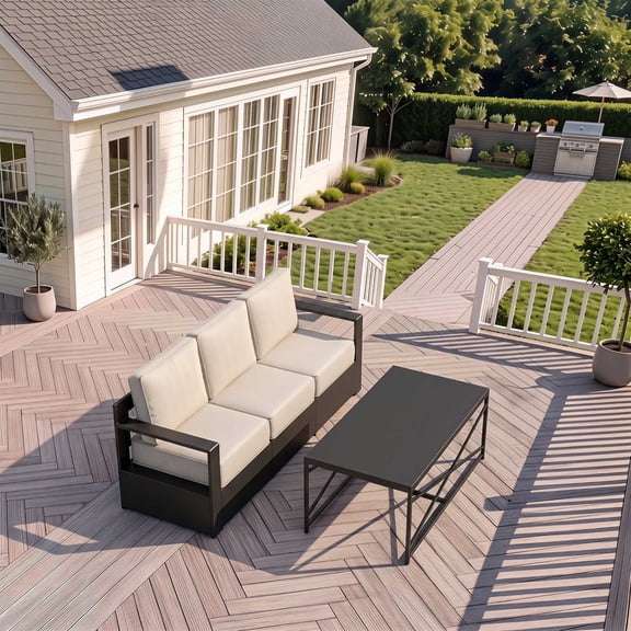 Joyside 2 Pieces Outdoor Metal Frame Patio Furniture Conversation Sets with Sofa and Coffee Table for Garden,Patios,Beige