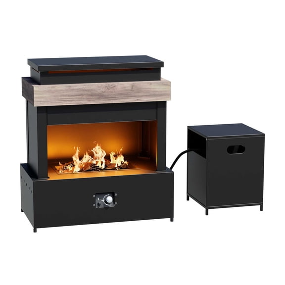 Joyside 40 Inch Outdoor Fireplace, 50,000 BTU Propane Gas Fire Pit Table with Ceramic Logs & Rain Cover, Vent-Free Outdoor Heater for Patio Garden, Gray/Black