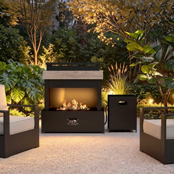 Joyside 40 Inch Outdoor Fireplace, 50,000 BTU Propane Gas Fire Pit Table with Ceramic Logs & Rain Cover, Vent-Free Outdoor Heater for Patio Garden, Gray/Black