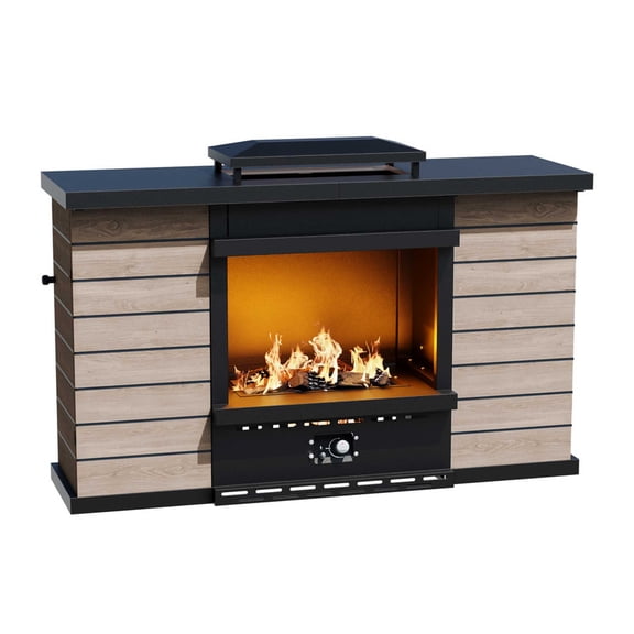 Joyside 63 Inch Outdoor Fireplace, 50,000 BTU Propane Gas Fire Pit Table with Hidden Tank Design, Ceramic Logs & Rain Cover, Vent-Free Outdoor Heater for Patio Garden, Brown/Black