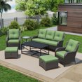 thumbnail image 1 of Joyside 7 PCS Wicker Patio Furniture Set, Rattan Patio Chairs with Sofa, Ottomans, Black Coffee Table and Side Table, Deep Seating, High Back, Thick Cushions, Outdoor Furniture Set, Green, 1 of 8