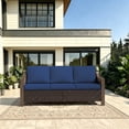 thumbnail image 1 of Joyside 75" Patio Metal Wicker Sofa, All-Weather Rattan Couch with Deep Seats, Washable Cushions & Steel Frame, 3-Seat Sofa for Garden, DarkBlue/Brown, 1 of 7