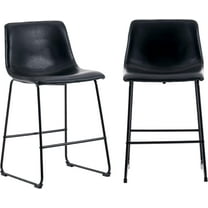 Joysoul 26'' Counter Height Bar Stools Modern Industrial Barstool Counter Hight Chair PU Faux Leather Bar Chairs for Kitchen Island and Dining Room (Set of 2, Black)