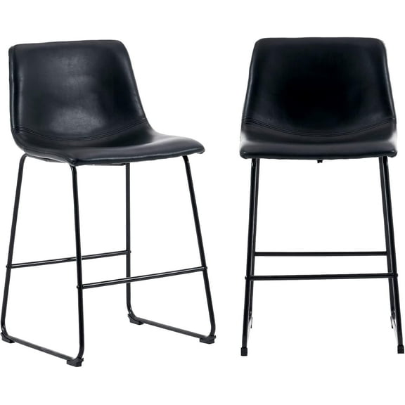 Joysoul 26'' Counter Height Bar Stools Modern Industrial Barstool Counter Hight Chair PU Faux Leather Bar Chairs for Kitchen Island and Dining Room (Set of 2, Black)