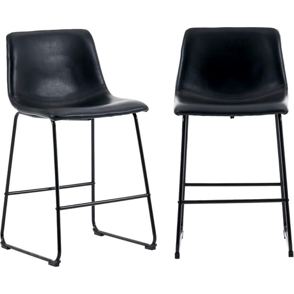 Joysoul 26'' Counter Height Bar Stools Modern Industrial Barstool Counter Hight Chair PU Faux Leather Bar Chairs for Kitchen Island and Dining Room (Set of 2, Black)