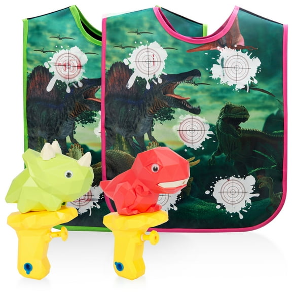 Joyspirit Outdoor Dinosaur Squirt Gun Set, 4-Pack Super Soaker Water Blasters with Water-Activated Vests for Summer Fun